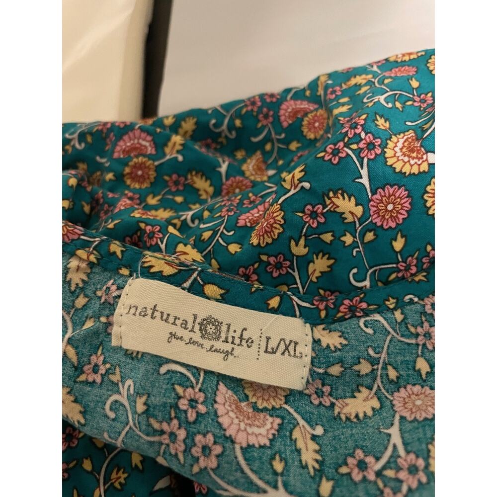 Natural Life Dress Womens L XL Green Floral Button Front Midi Pockets Boho - Picture 4 of 7
